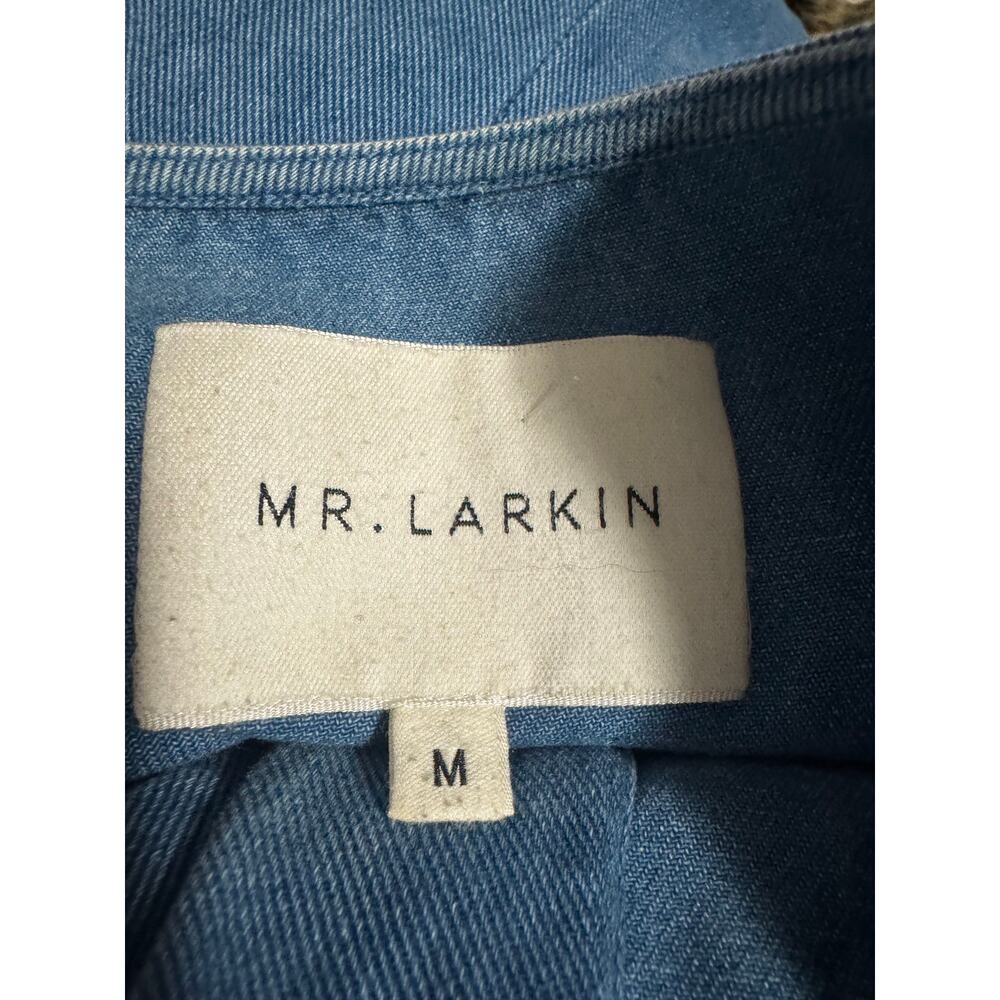 Mr. Larkin Miller Dress in Denim Button Front Tie Belt Balloon Sleeves Cotton M - Picture 4 of 6